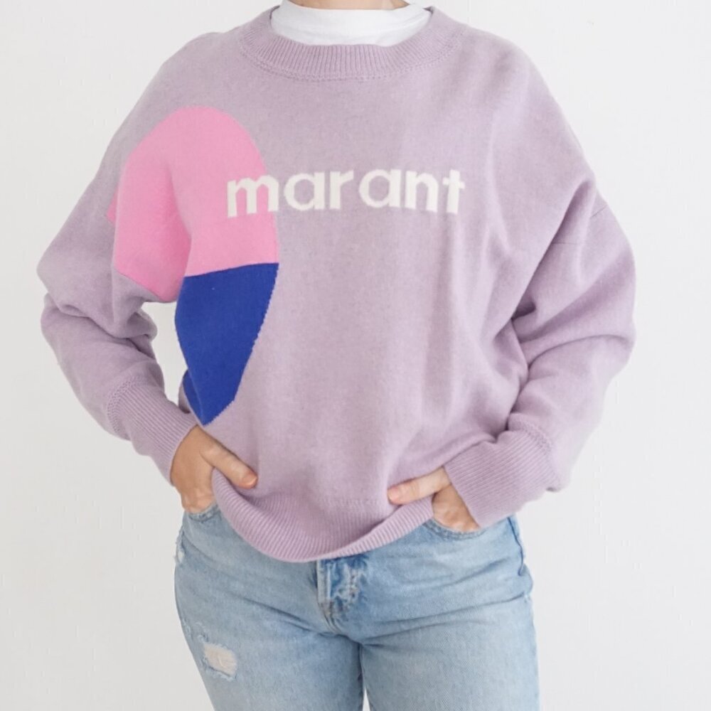 Isabel Marant Etoile Purple Pink Korbin Logo 45% Cotton 20% Wool Sweater 44 (M)